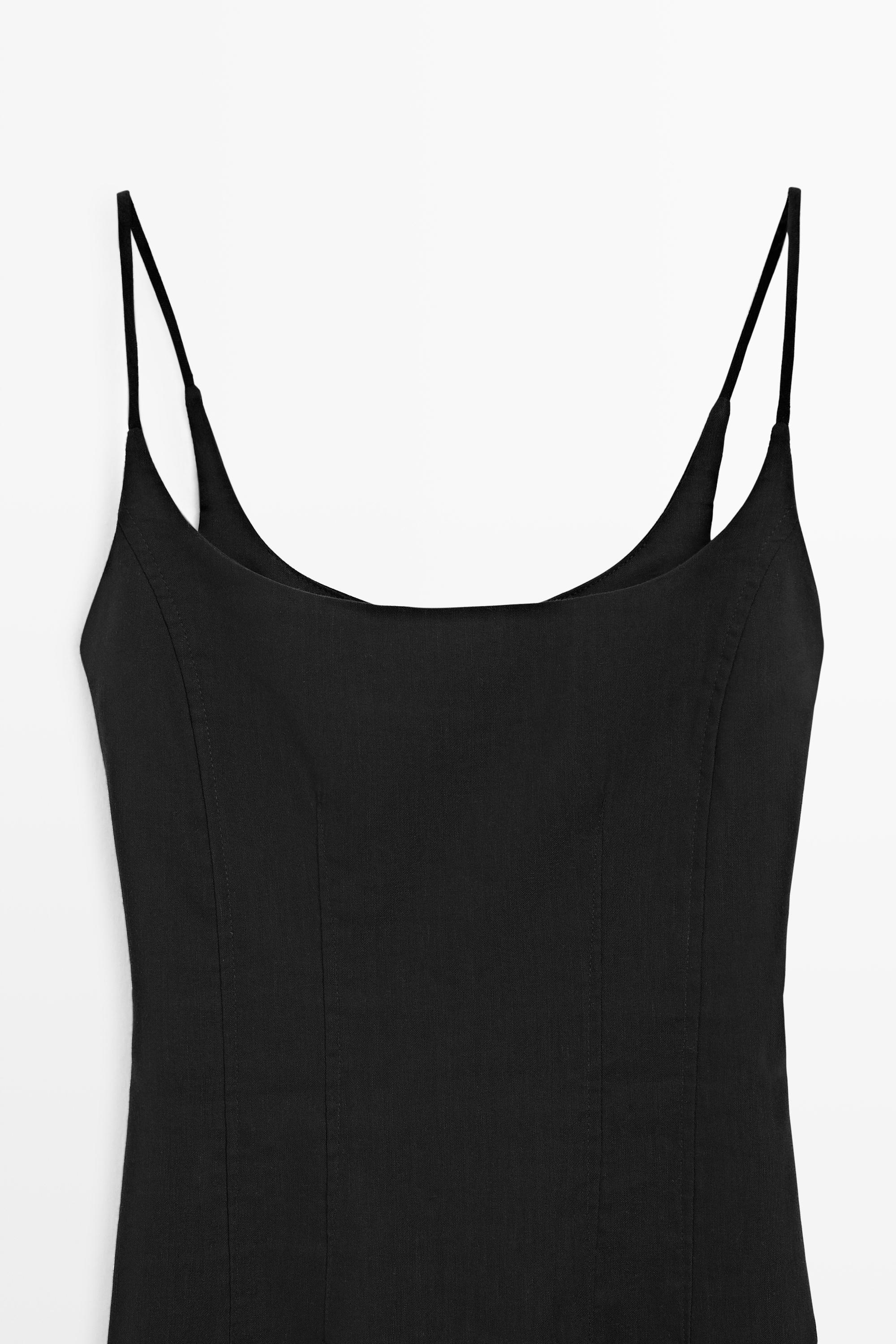 Linen-blend thin strap midi dress